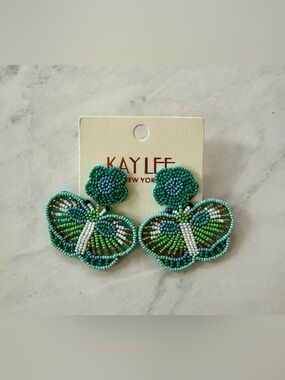 NWT Kay Lee New York Boho Beaded Butterfly Statement Earrings